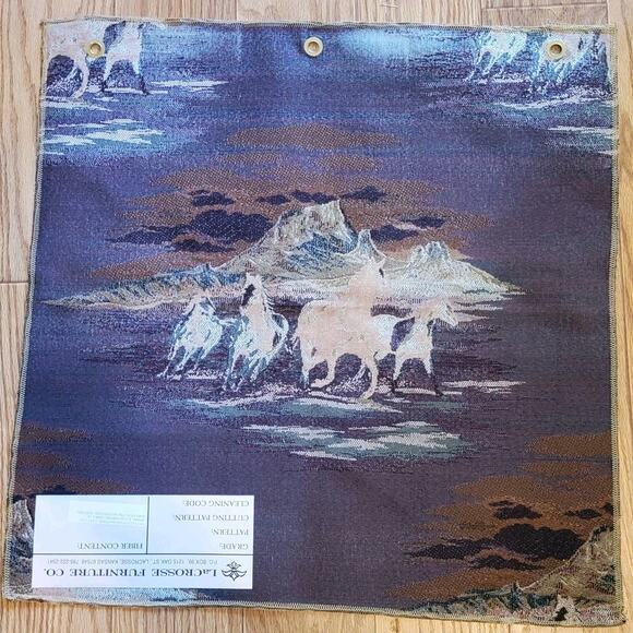 VTG 27x27 Tapestry Fabric Sample LaCrosse Furniture Co Country Horses Running - Picture 5 of 5